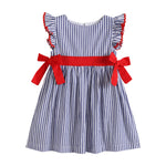Navy Blue Stripe and Red Ruffle Bow Dress - Lil Cactus