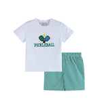 Pickleball T-Shirt and Green Gingham Shorts Set - Lil Cactus