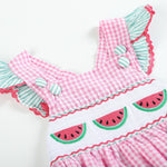 Pink and Green Watermelon Smocked Bubble Ruffle Romper - Lil Cactus