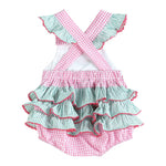 Pink and Green Watermelon Smocked Bubble Ruffle Romper - Lil Cactus