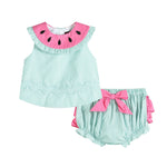 Pink and Green Watermelon Top and Ruffle Bloomer Set - Lil Cactus