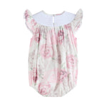Pink and White Peony Bunny Smocked Flutter Romper - Lil Cactus
