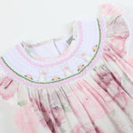 Pink and White Peony Bunny Smocked Flutter Romper - Lil Cactus