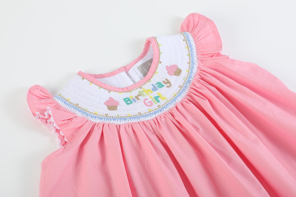 Pink Birthday Girl Smocked Bishop Dress - Lil Cactus