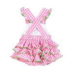 Pink Bunny Face Gingham Bubble Ruffle Romper - Lil Cactus