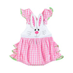 Pink Bunny Face Gingham Bubble Ruffle Romper - Lil Cactus