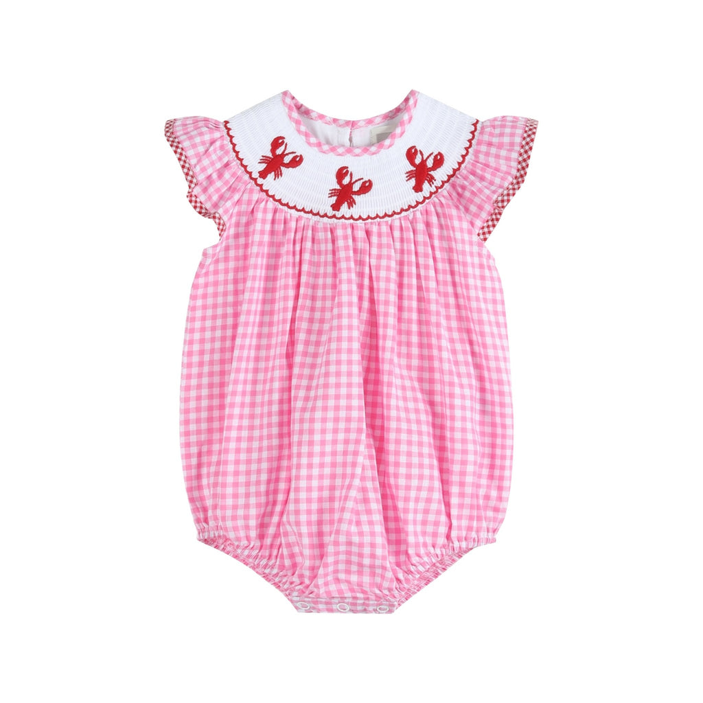 Pink Gingham Crawfish Smocked Flutter Romper - Lil Cactus