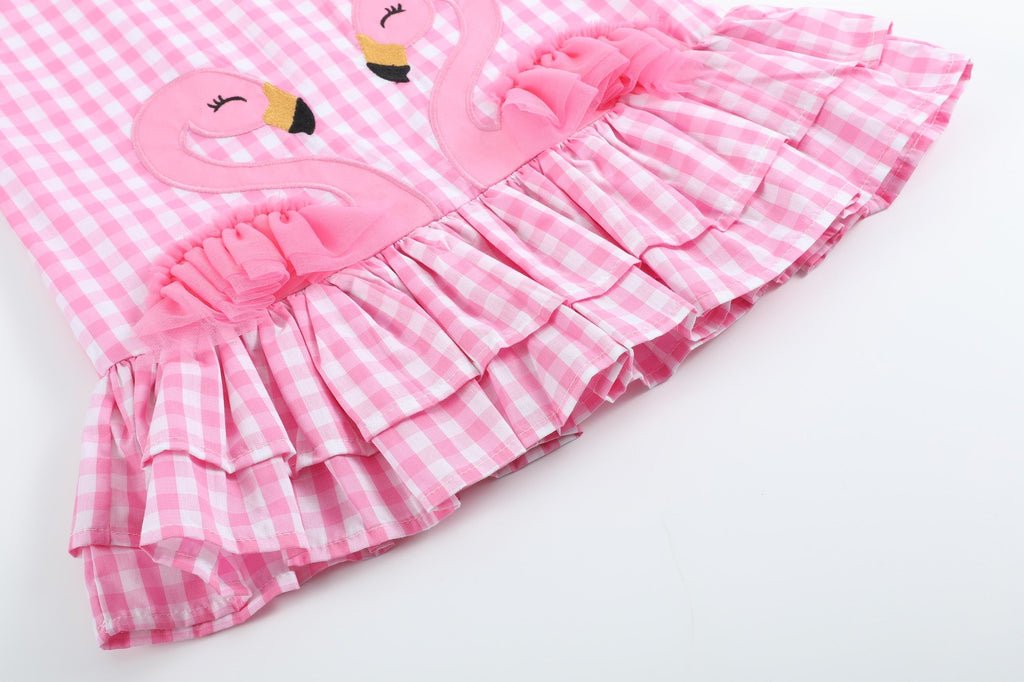 Pink Gingham Flamingo Tulle Ruffle Dress - Lil Cactus
