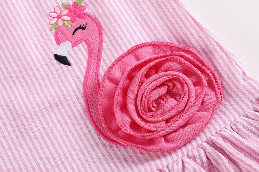Pink Seersucker Flamingo Ruffle Dress - Lil Cactus