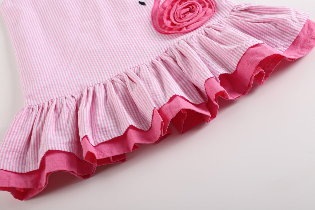 Pink Seersucker Flamingo Ruffle Dress - Lil Cactus