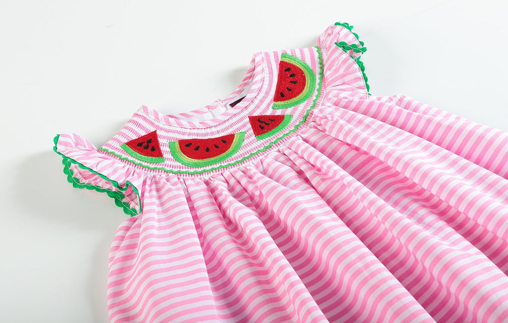Pink Stripe Smocked Watermelon Dress - Lil Cactus