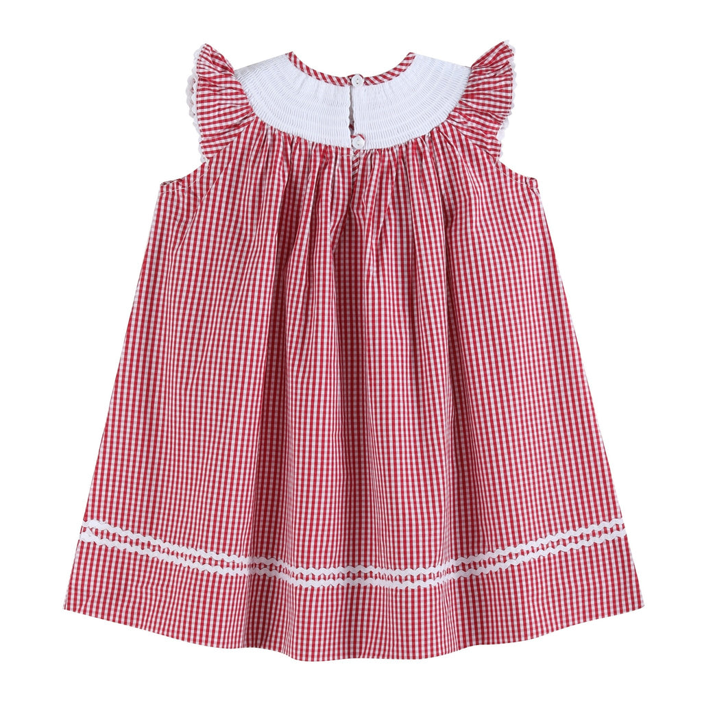 Red Gingham Baseball Smocked Bishop Dress - Lil Cactus