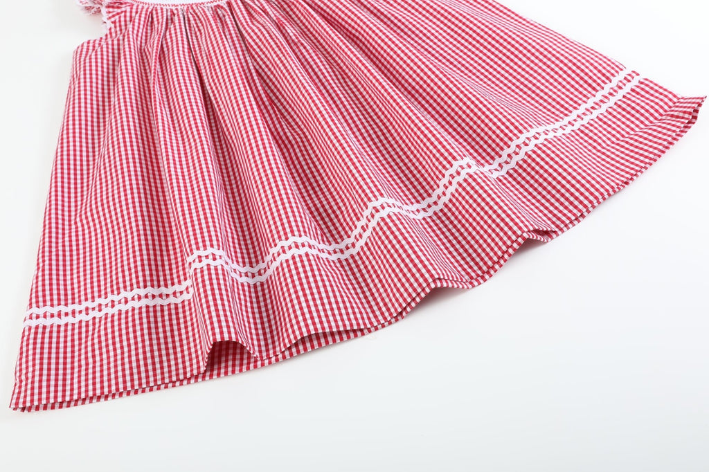 Red Gingham Baseball Smocked Bishop Dress - Lil Cactus