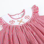 Red Gingham Baseball Smocked Bishop Dress - Lil Cactus