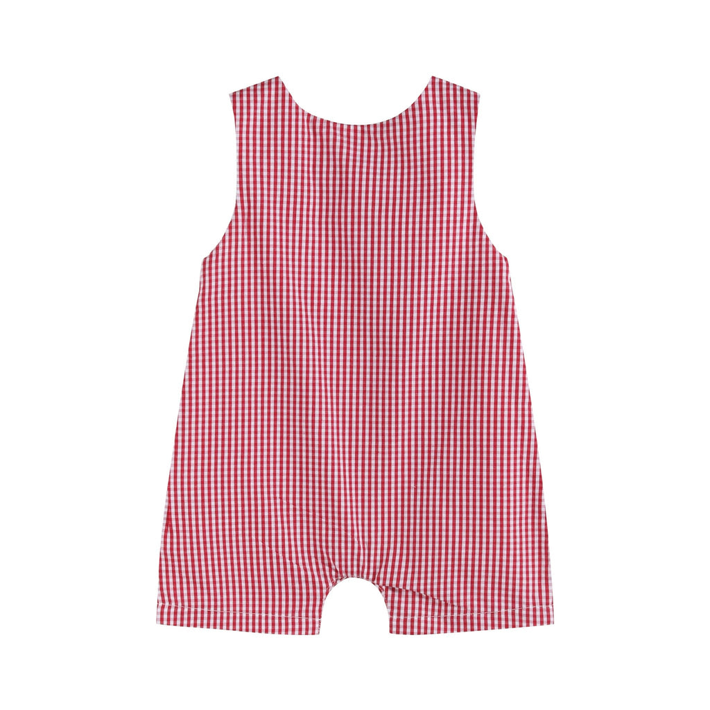 Red Gingham Baseball Smocked Shortalls - Lil Cactus