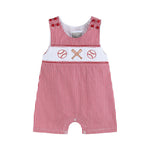 Red Gingham Baseball Smocked Shortalls - Lil Cactus
