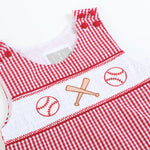 Red Gingham Baseball Smocked Shortalls - Lil Cactus