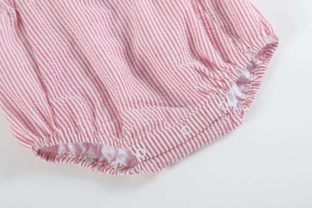 Red Seersucker Strawberry Ruffle Romper - Lil Cactus