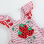 Red Seersucker Strawberry Ruffle Romper - Lil Cactus