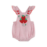 Red Seersucker Strawberry Ruffle Romper - Lil Cactus