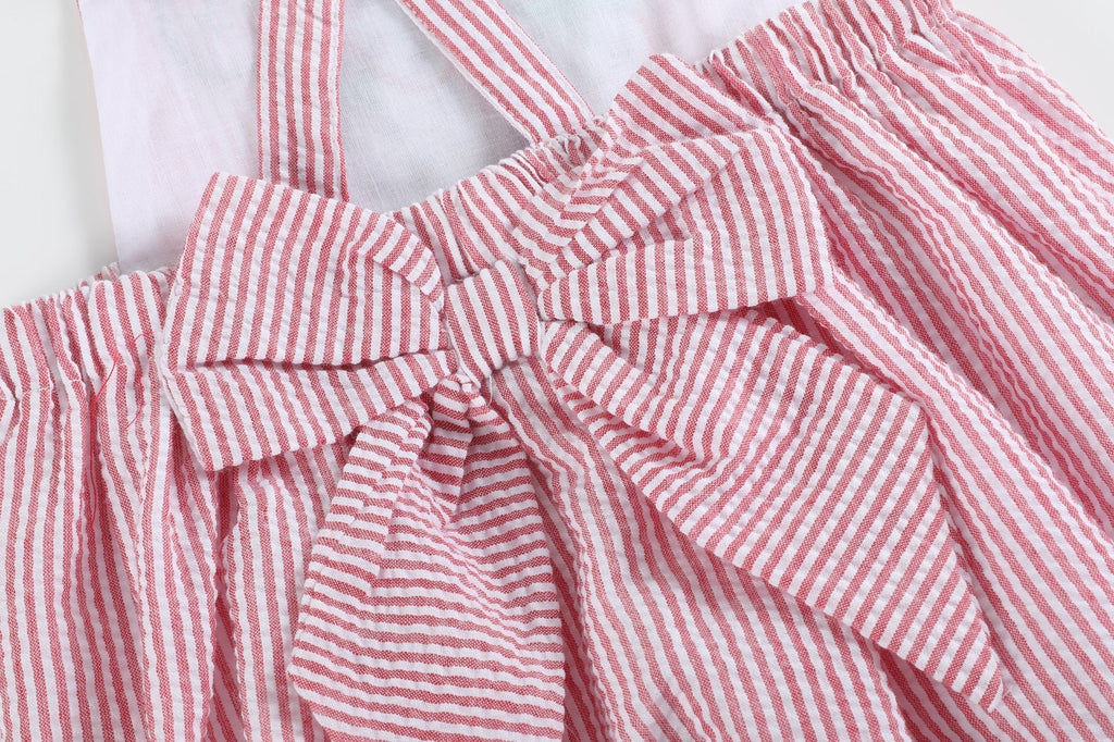 Red Seersucker Strawberry Ruffle Romper - Lil Cactus