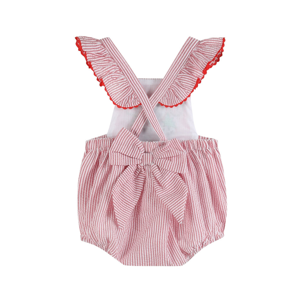 Red Seersucker Strawberry Ruffle Romper - Lil Cactus