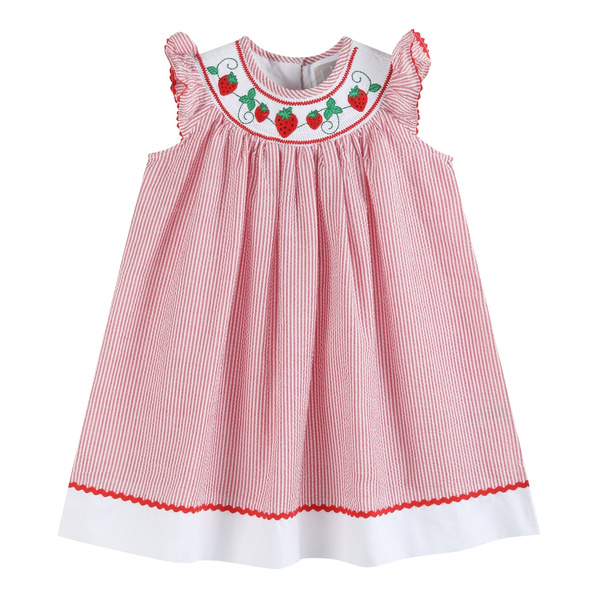 fitted lace wedding dress Red Seersucker Strawberry Smocked Bishop Dress, 5Y