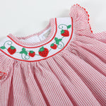 Red Seersucker Strawberry Smocked Bishop Dress - Lil Cactus