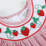 Red Seersucker Strawberry Smocked Bishop Dress - Lil Cactus