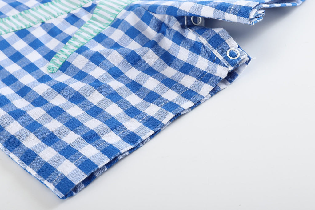 Royal Blue Gingham Alligator Applique Shortalls - Lil Cactus