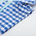 Royal Blue Gingham Alligator Applique Shortalls - Lil Cactus