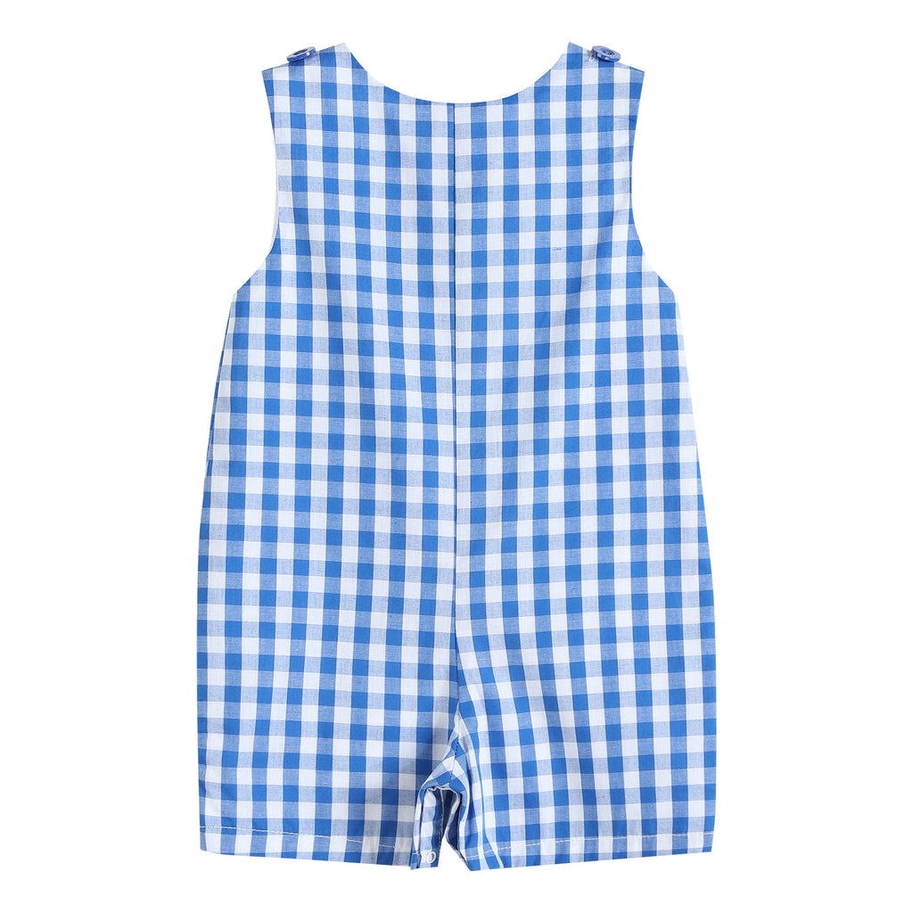 Royal Blue Gingham Alligator Applique Shortalls - Lil Cactus