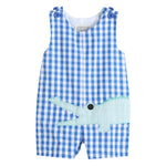 Royal Blue Gingham Alligator Applique Shortalls - Lil Cactus