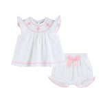 White and Pink Cross Smocked Dress and Bloomer Set - Lil Cactus
