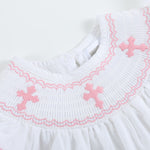 White and Pink Cross Smocked Dress and Bloomer Set - Lil Cactus