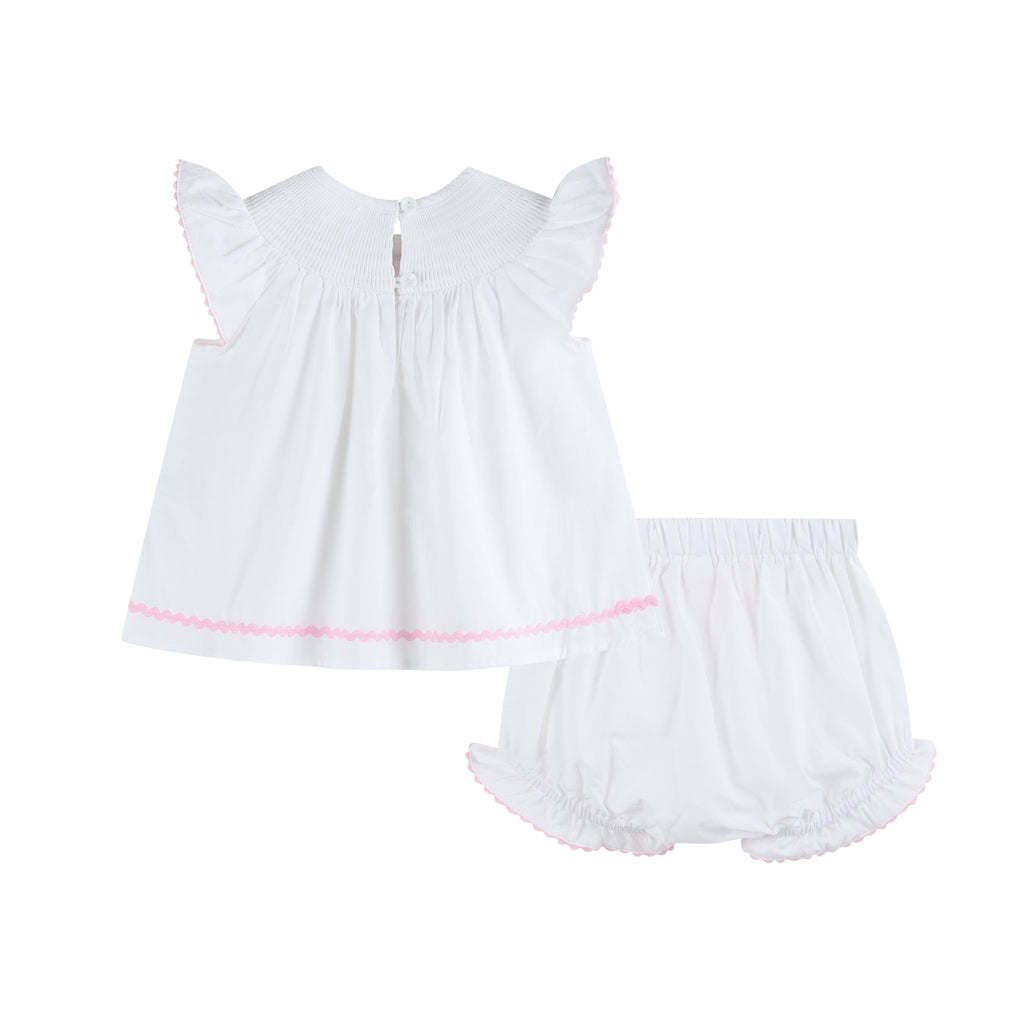 White and Pink Cross Smocked Dress and Bloomer Set - Lil Cactus