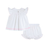 White and Pink Cross Smocked Dress and Bloomer Set - Lil Cactus