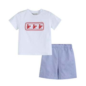 White Crawfish Smocked Tee and Denim Look Shorts Set - Lil Cactus