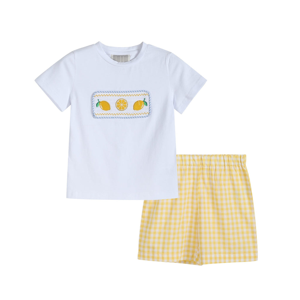 Yellow Gingham Lemon Smocked Shirt and Shorts Set - Lil Cactus