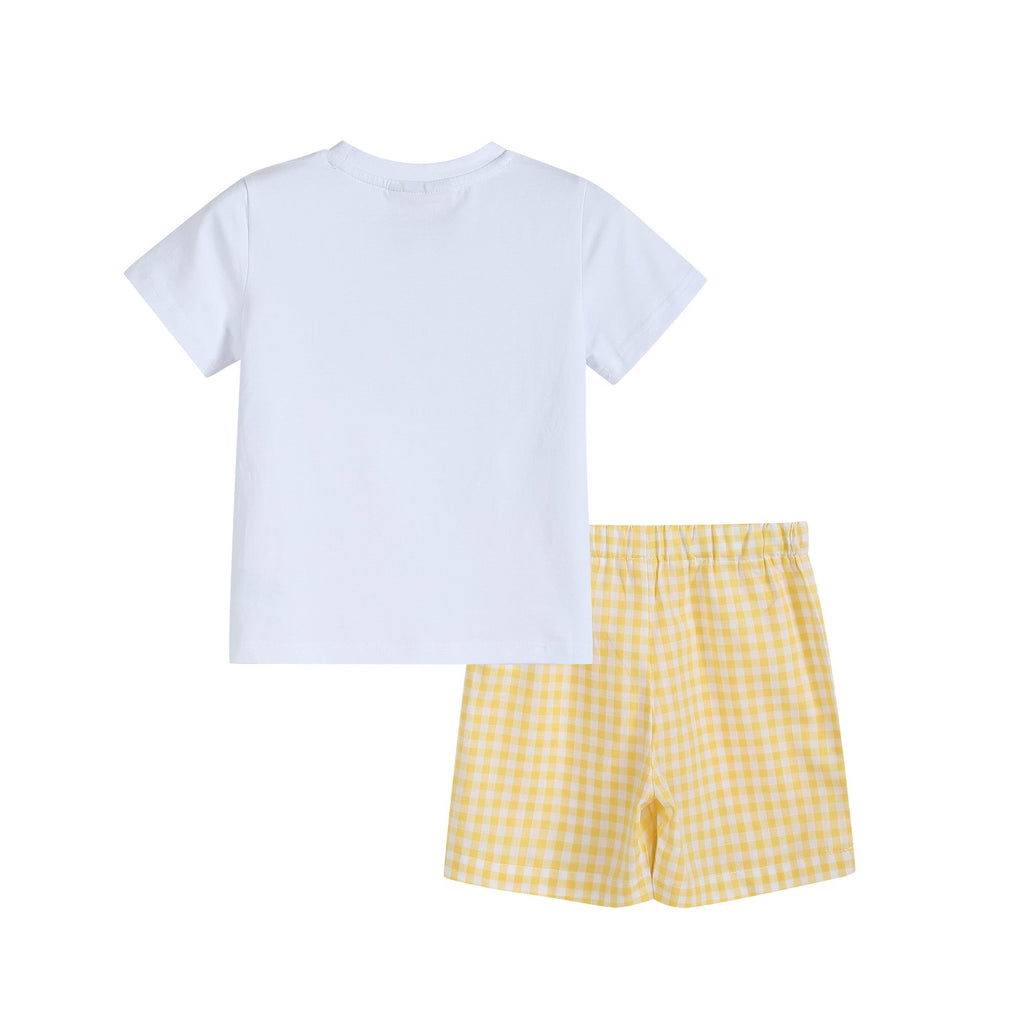 Yellow Gingham Lemon Smocked Shirt and Shorts Set - Lil Cactus